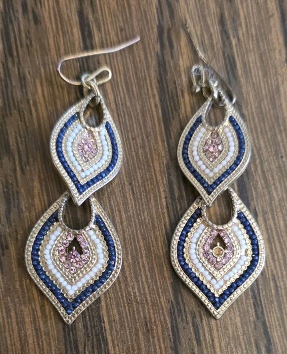 2 Inch X .75 Inch Paisley 2 Tier Dangle Style Gold Tone Pierced Earrings Navy